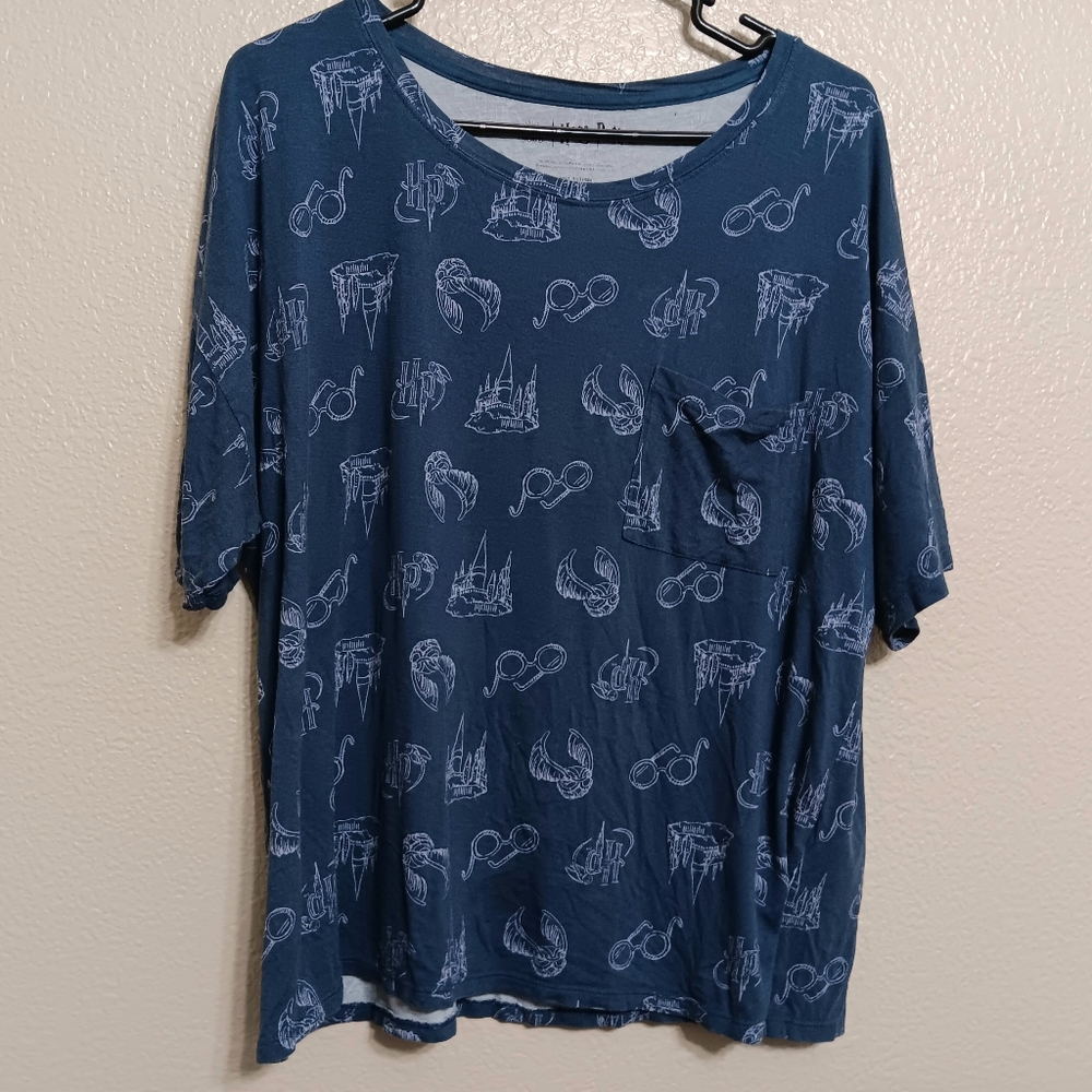 Wizarding World Harry Potter Blue Jersey Knit Graphic Top Pocket